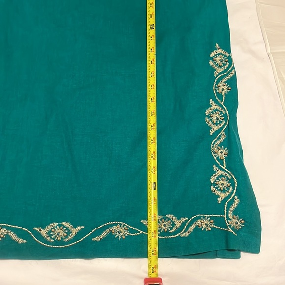 Sag Harbor  Linen Embroidered Teal Green Dress - Picture 8 of 8